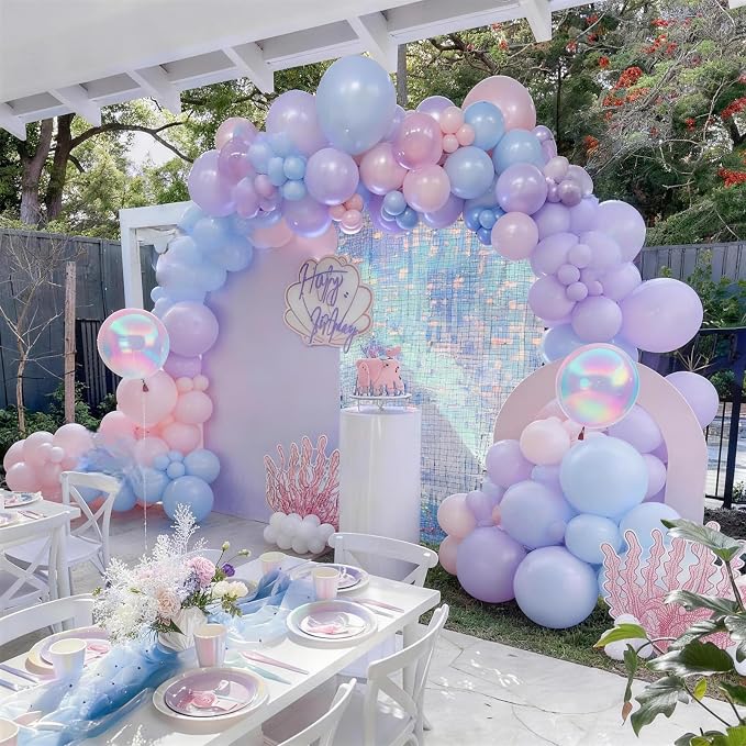 Pink Purple Blue Balloons, Pearl Pink Blue Purple Iridescent 4D Foil Balloon - Image 4