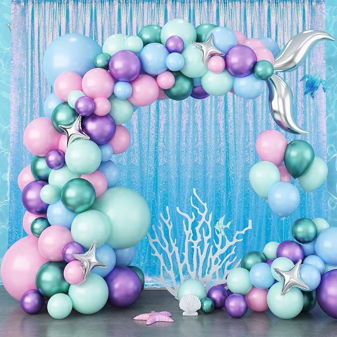 2×8FT-6PCS Mermaid Blue Sequin Backdrop Curtains Panels, Photography Backdrop - Image 7