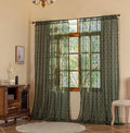 YJ YANJUN Boho Lace Curtains, Dark Green, 2 Panels | Vintage Floral Crochet by YJYANJUN