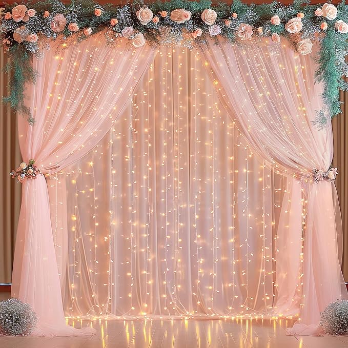 20x10ft Peach Tulle Backdrop Curtain by Partisky