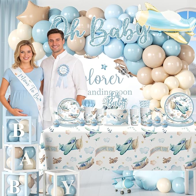 288PCS Cocomigo Blue Airplane Baby Shower Decorations - Image 7