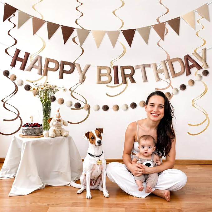 Kriyokiaa Retro Brown Happy Birthday Banner Set - Image 6
