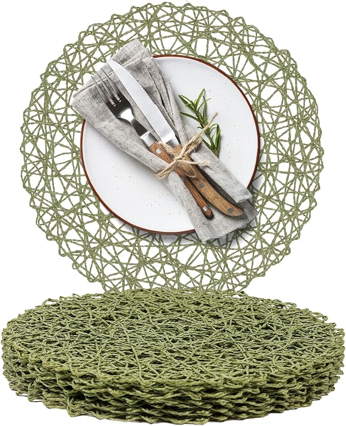 AHHFSMEI Paper Braided Round Placemats Set of 8 Natural Non-Slip Heat Resistant by AHHFSMEI