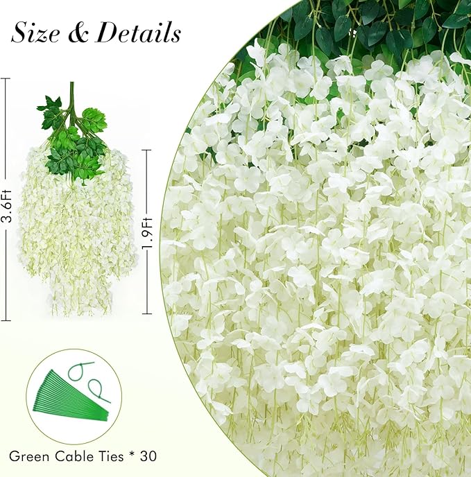 60 Pack White Wisteria Hanging Flowers, Fake Hanging Flowers - Image 2