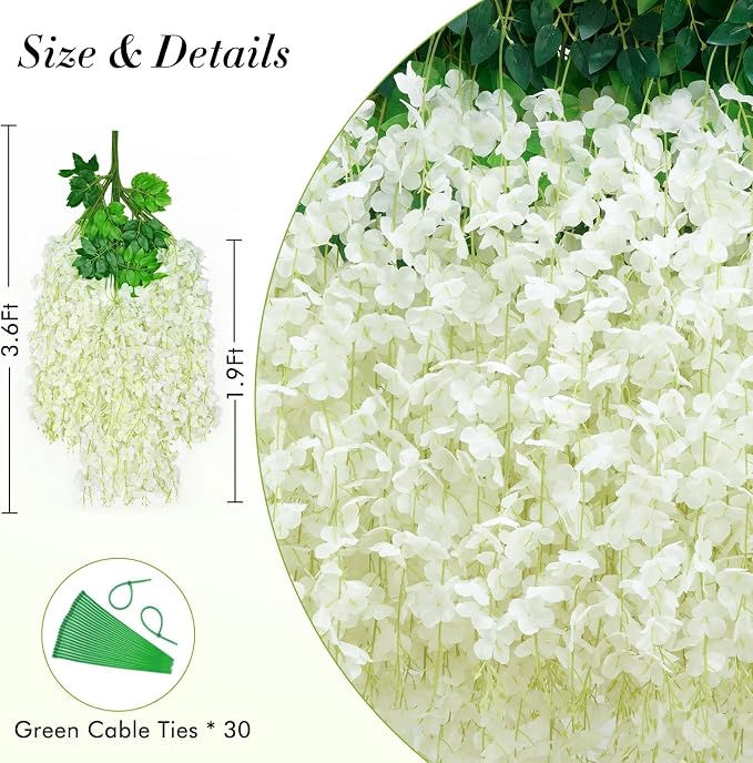 40 Pack White Wisteria Hanging Flowers, Fake Flowers - Image 4