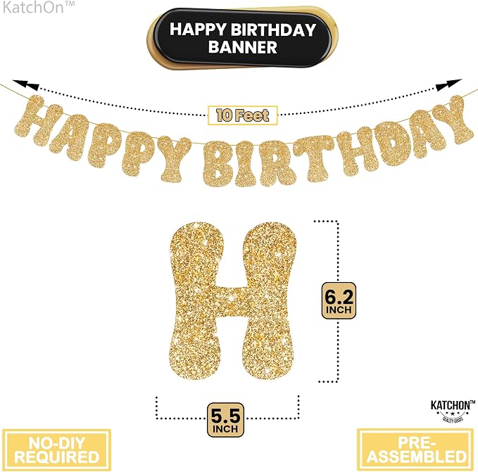 KatchOn Glitter Gold Happy Birthday Banner 10 Feet Birthday Decorations | - Image 2
