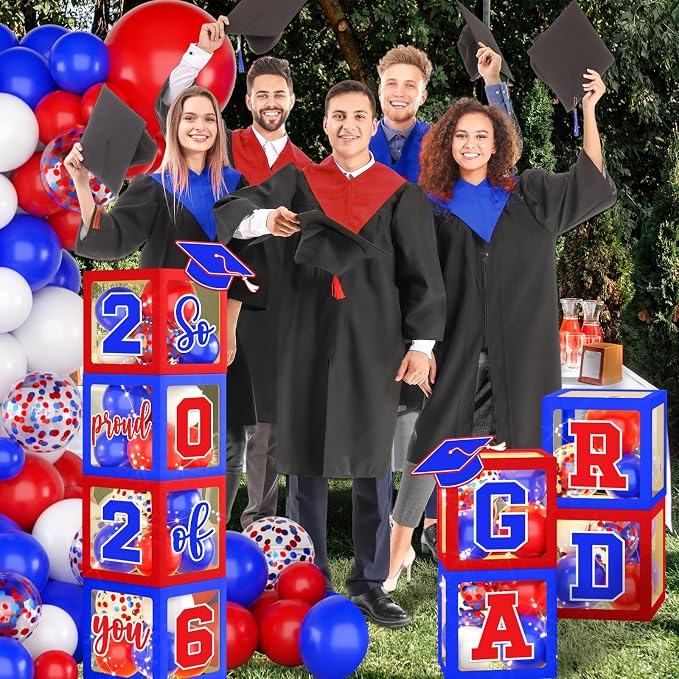 2026 Graduation Decorations Red and Blue Class of 2026 Balloon Boxes - Image 3