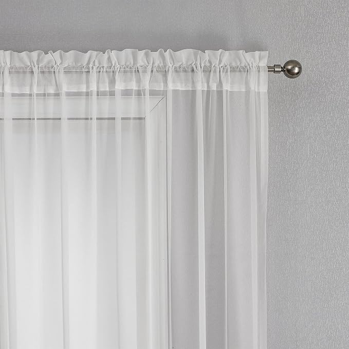 White Sheer Voile Curtains White Embossed Butterflies 63 Inches | Light - Image 7