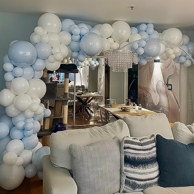 Pastel Blue White Balloons Garland Arch Kit, Light Baby Blue Clear Balloon - Image 9