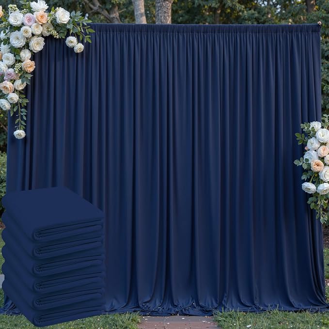 30 ft x 8 ft Navy Blue Backdrop Curtain Panels, 6 Panels 5 ft x 8 ft Wrinkle by Outpain