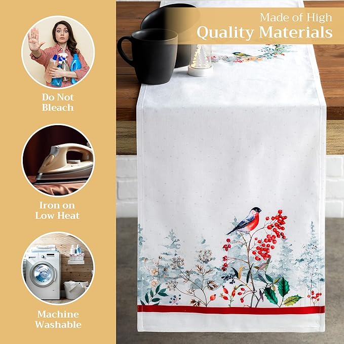 Maison d' Hermine Table Runner 100% Cotton Double Layer Table Runners 72 inches Long for Thanksgiving Christmas Decorations Home Kitchen Dining Party Wedding (Morzine, 14.5" x 72")
