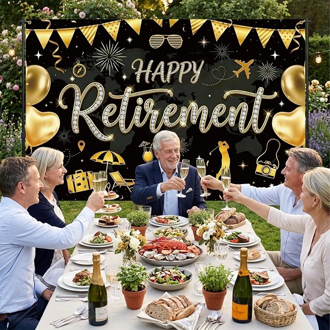 Happy Retirement Black Gold Backdrop - Image 5