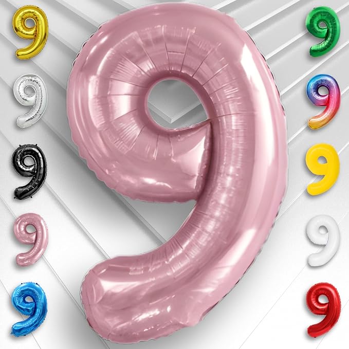 Pink Pearl Number Balloon 9 Mylar Foil Macaron Balloons 16 Inch - Image 6