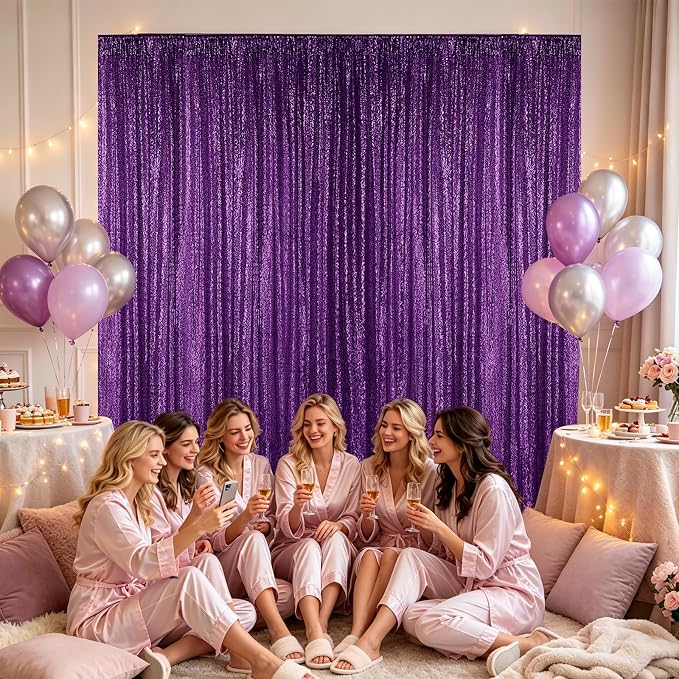 Hahuho Purple Sequin Backdrop Curtain, Party Decoration（6 Panels, 2FT x 8FT - Image 5