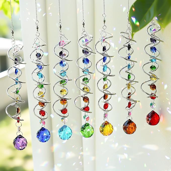 7 Pcs Crystal Gazing Ball Spiral Wind Spinner Suncatcher Garden Decor | Crystal - Image 2