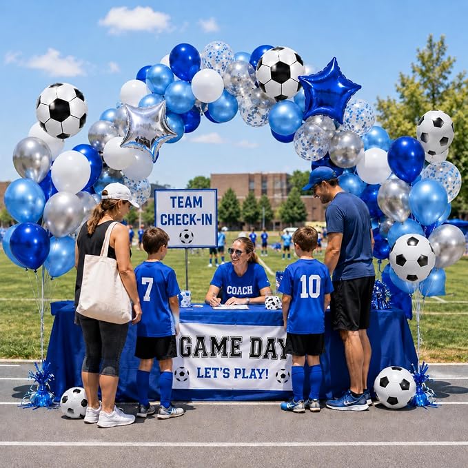 Soccer Balloons, Metallic Blue Silver Balloons - Image 6