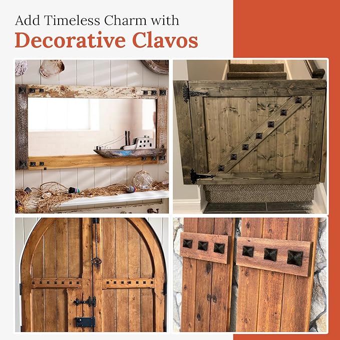 10 Pack 1.5" Square Head Iron Clavos Decorative Nails – Sealed Rusted – Handmade Rustic Square Fasteners for Farmhouse Shutters, Faux Wood, Barn Doors, Shutters, and Gates – Ornamental Wood Accent