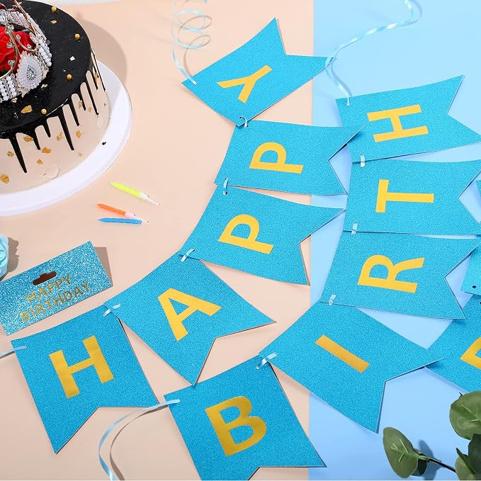Clabby Glitter Blue Happy Birthday Banner - Image 5