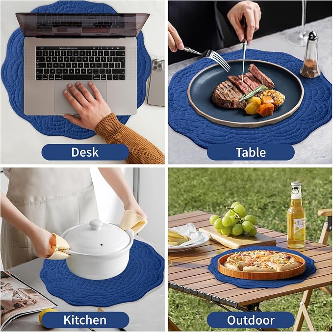 6 PC Quilted Placemats, 100% Cotton Fabric Washable Cloth Table Mats - Image 6