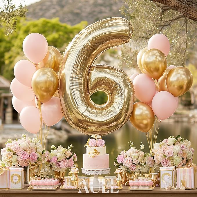 AULE 40 Inch Light Gold 6 Balloon Number Foil 0-9 Birthday Big Numbers | - Image 2