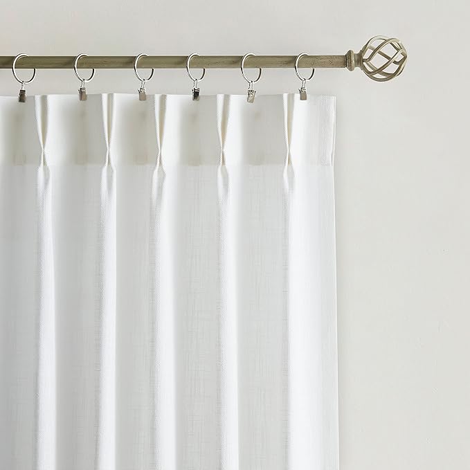 Vision Home White Pinch Pleated Semi Sheer Curtains Textured Light Filtering Window Curtains 120 inch for Living Room Bedroom Patio Rayon Blended Pinch Pleat Drapes with Hooks 1 Panel 10ft 80"Wx120"L