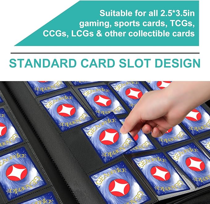GEAoffice Premium 1000 Trading Card Binder, Large Side Loading 16 Pocket Card Collection Binder Album Folder for MTG, TCG & Sports, Turquoise
