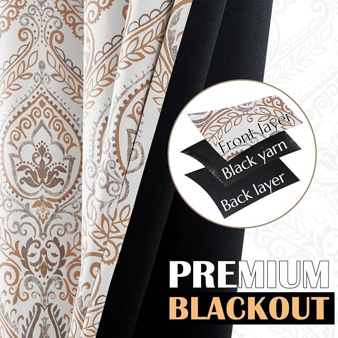 jinchan Blue Blackout Curtains 84 Inch Damask Vintage Grommet 2 Panels | Room - Image 3