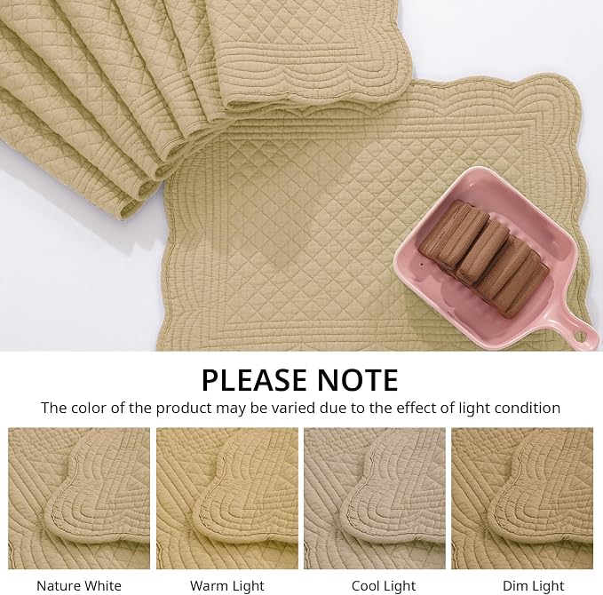 HOMBYS Quilted Placemats Set of 6 Washable-13x18 inches Rectangular Placemats - Image 5