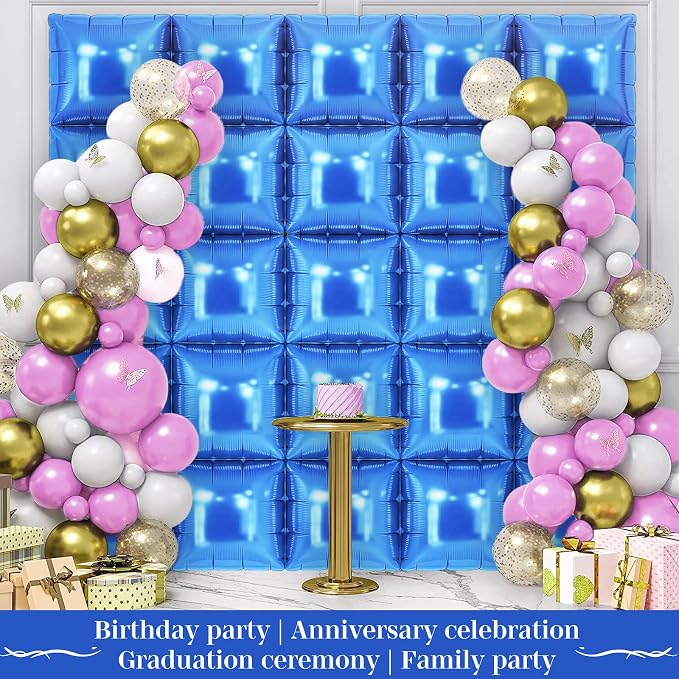 Blue Square Foil Balloons 25 Pcs Metallic Blue Balloons Wall Backdrop - Image 5