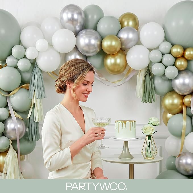 PartyWoo Dusty Green Balloons 140pcs Sage Olive Eucalyptus Green Boho Color | - Image 9