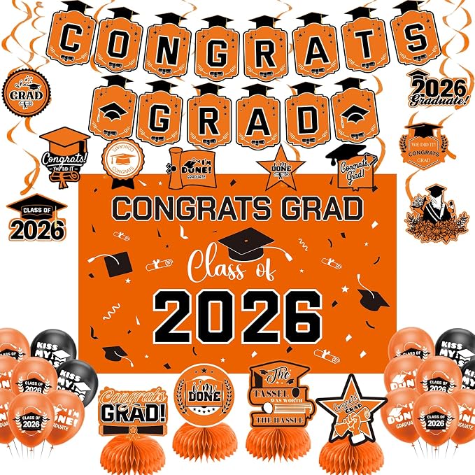 Graduation Decorations 2026 Orange Themed Set by Zerunyiw