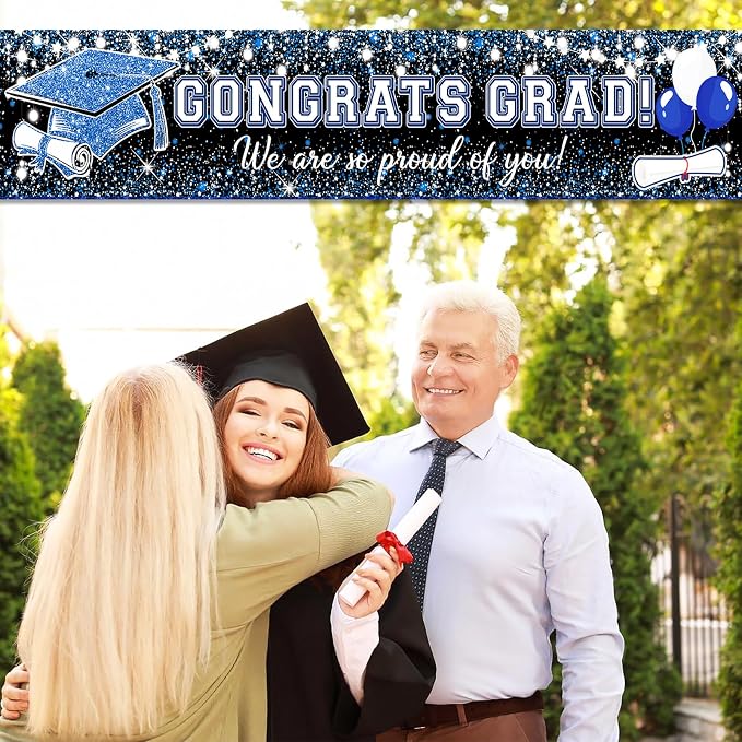 Blue Silver Graduation Party Decorations/Congrats Grad Graduation Banner Navy - Image 2