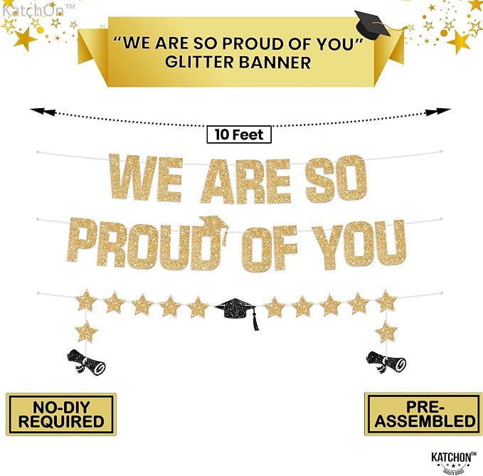 KatchOn Glitter Gold We are So Proud of You Banner 10 Feet | No DIY, Pre Strung - Image 2