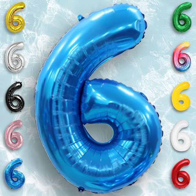 Blue Number Balloon 6 Mylar Foil Balloons 16 inch - Image 5