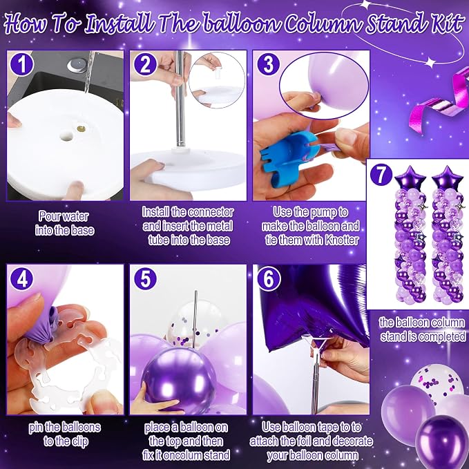 Gejoy 110 Pcs Purple Silver Balloons Column Stand Kit Adjustable Tower Stand - Image 5