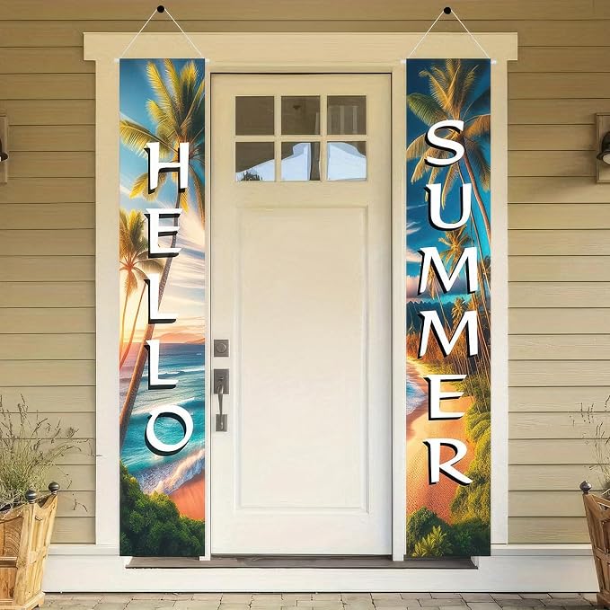 BlissYard 2pcs Welcome Summer Door Banner Beach Hawaiian Themed Decorations Sea - Image 5