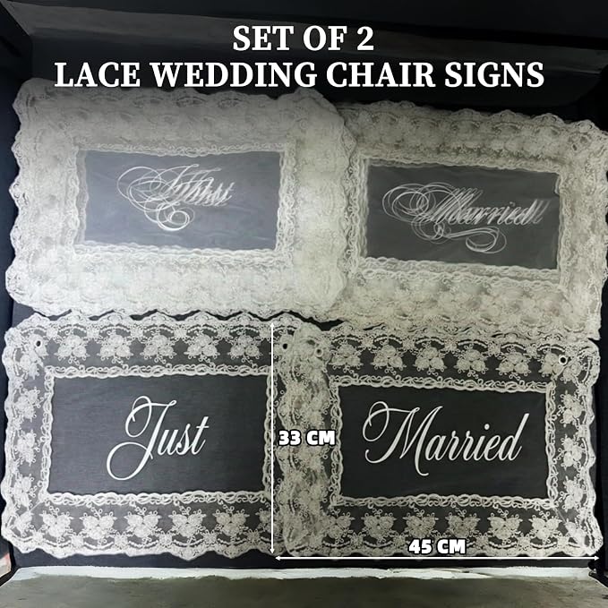 2 Pcs Just Married Sheer Lace Chair Signs - Image 5
