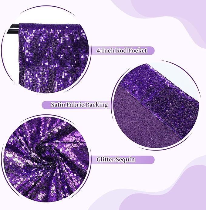 SquarePie Sequin Backdrop Less Transparent Background Sparkly Curtain for Wedding Halloween Party 6FT x 6FT Purple