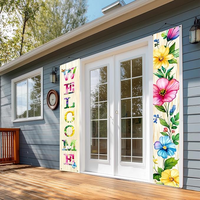 Hometitute 2 Pcs Spring Summer Welcome Floral Porch Banners Butterfly Flower - Image 7