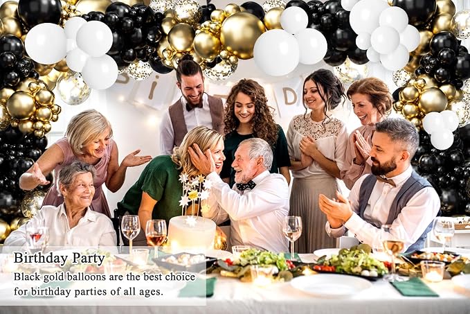 182pcs Black and Gold Balloons Garland Arch Kit, 5 10 12 18 inch Black White - Image 6