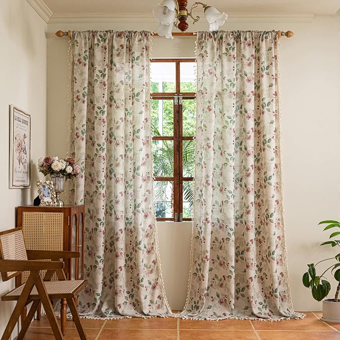 ENJOYBRIDAL Floral Curtains 84 Inches Long Living Room Semi Sheer Drapes 2 - Image 4