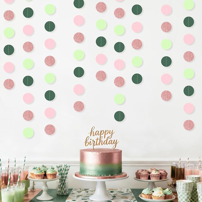 5PCS Sage Green Paper Garland, 72ft Sage Green Pink Polka Dots Circle Ceiling - Image 7