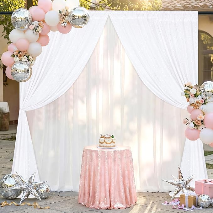 White Sequin Backdrop Curtains-2 Panels 2FTx8FT White Backdrop - Image 5