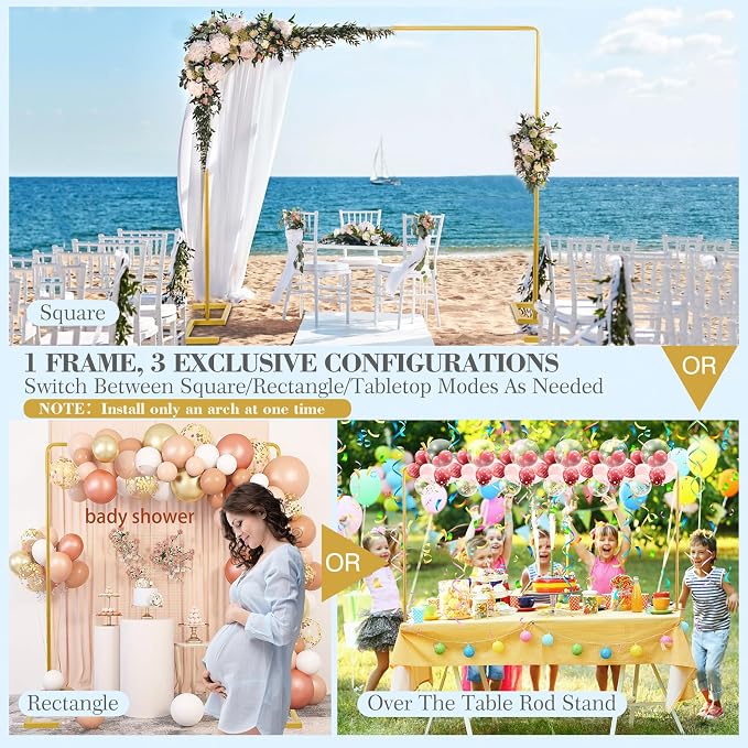 8.2FT Square Wedding Arch Backdrop Stand Adjustable, Garden Trellis | Gold - Image 2