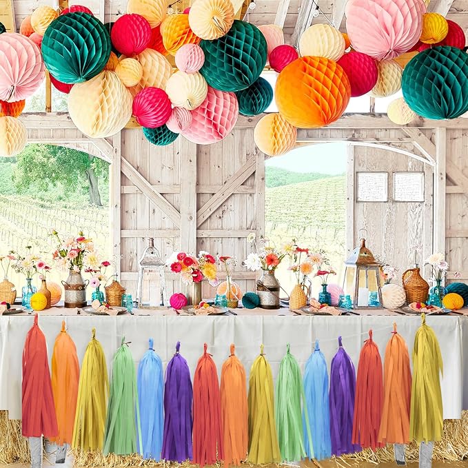 Rainbow Happy Birthday Banner and Paper Tassel Garland - Image 6