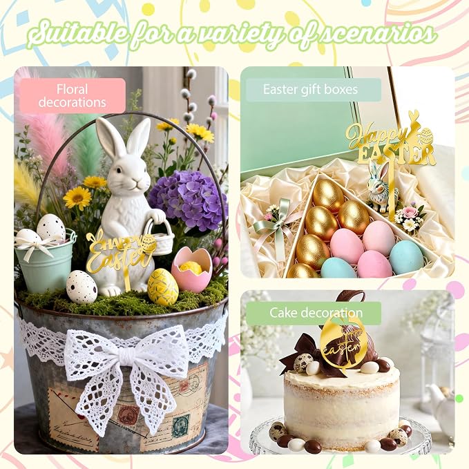 8Pcs Gold Happy Easter Cake Toppers Bunny Cupcake Decor - Image 5
