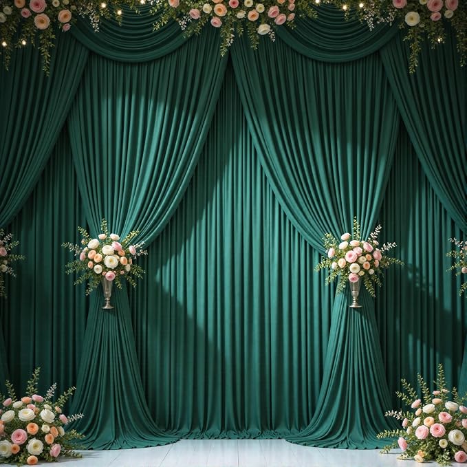 10 Panels Hunter Green Backdrop Curtains - Image 9