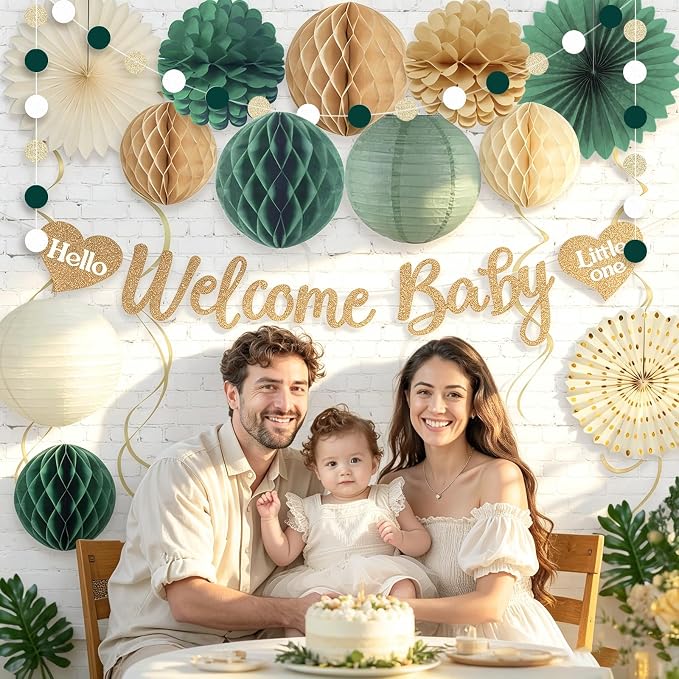 Sage Green Baby Shower Decorations Boy, Pre-Strung, Honeycomb Balls, Paper - Image 5