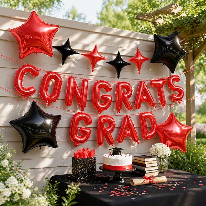 Congrats Grad Balloons, 16 Inch Red Black Congrats Grad Letters Banner Balloons - Image 4