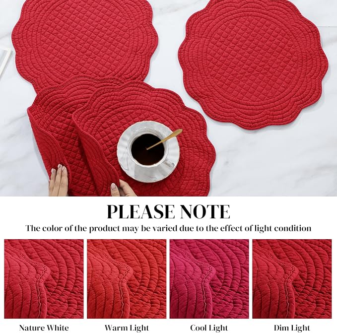 HOMBYS Quilted Placemats Set of 6 Washable Round Placemats - Image 3